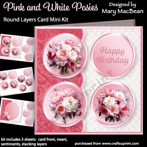 Pink and White Posies - Round Layers Card Mini Kit