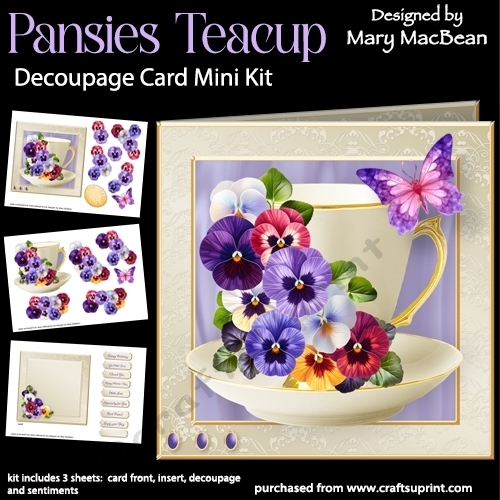 Pansies Teacup - Decoupage Card Mini Kit