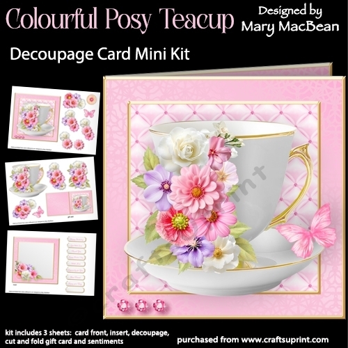 Colourful Posy Teacup - Decoupage Card Mini Kit