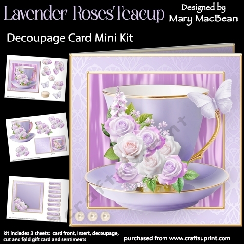 Lavender Roses Teacup - Decoupage Card Mini Kit