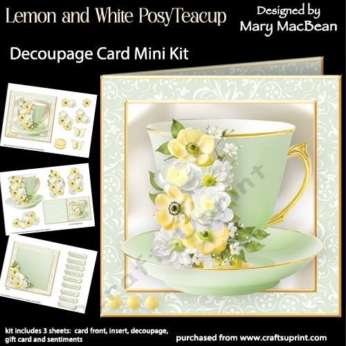 Lemon and White Posy Teacup - Decoupage Card Mini Kit