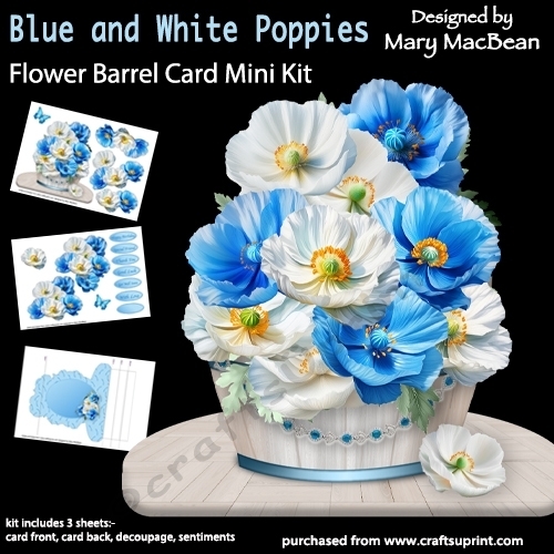 Blue and White Poppies - Flower Barrel Card Mini Kit