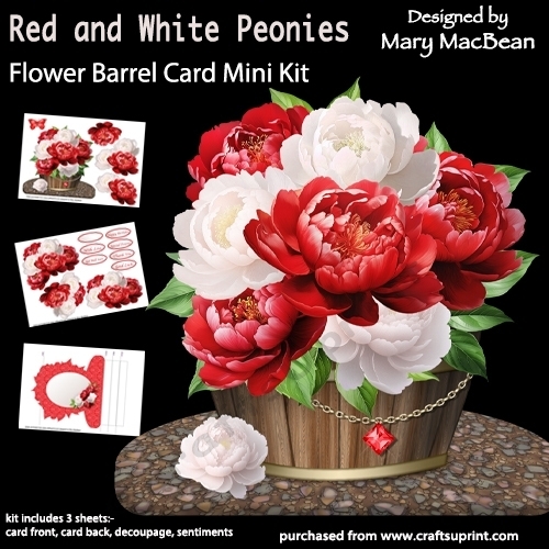 Red and White Peonies - Flower Barrel Card Mini Kit