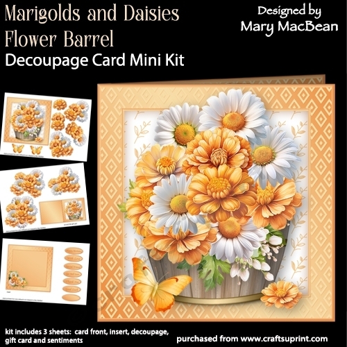 Marigolds and Daisies Flower Barrel - Decoupage Card Mini Kit 