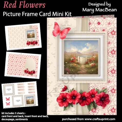 Red Flowers - Picture Frame Card Mini Kit