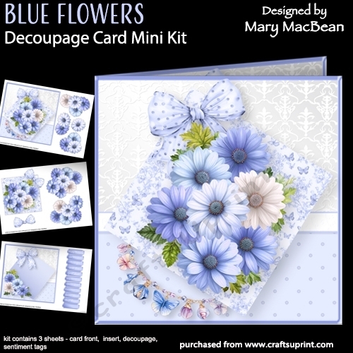 Blue Flowers - Decoupage Card Mini Kit