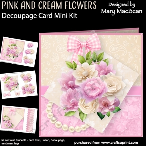 Pink and Cream Flowers - Decoupage Card Mini Kit