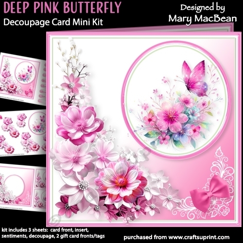 Deep Pink Butterfly - Decoupage Card Mini Kit