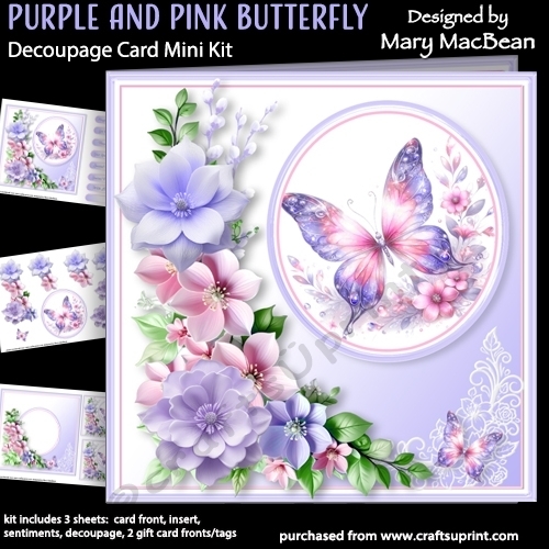 Purple and Pink Butterfly - Decoupage Card Mini Kit