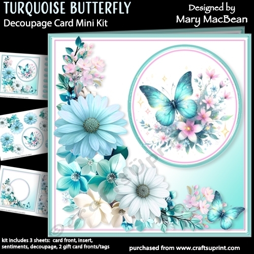 Turquoise Butterfly - Decoupage Card Mini Kit
