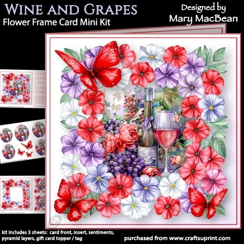 cup1448811_1648 - Wine and Grapes - Flower Frame Card Mini Kit