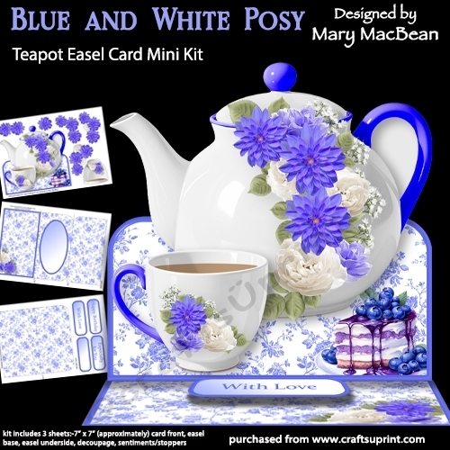 cup1450767_1648 - Blue and White Posy - Teapot Easel Card Mini Kit