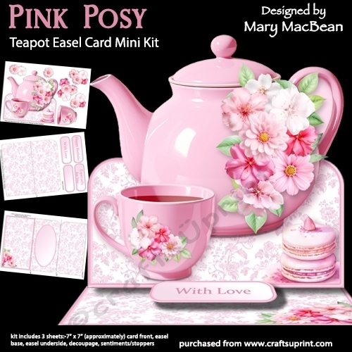 Pink Posy - Teapot Easel Card Mini Kit