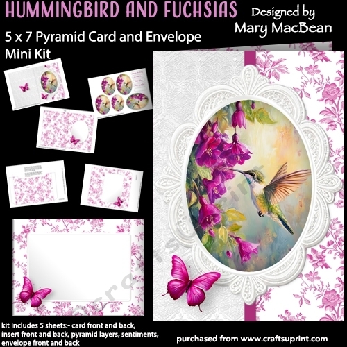 cup1452253_1648 - Hummingbird and Fuchsias - 5 x 7 Pyramid Card Mini Kit