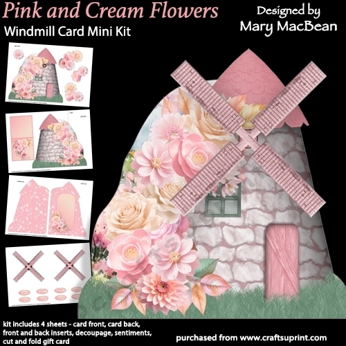 Pink and Cream Flowers - Windmill Card Mini Kit