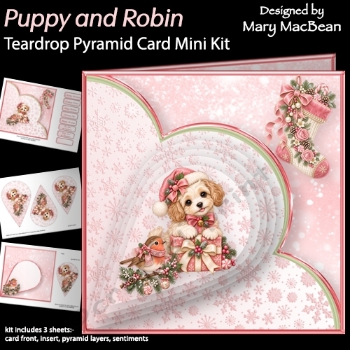 Puppy and Robin - Teardrop Pyramid Card Mini Kit