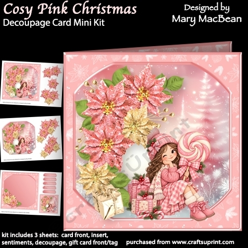 Cosy Pink Christmas - Decoupage Card Mini Kit