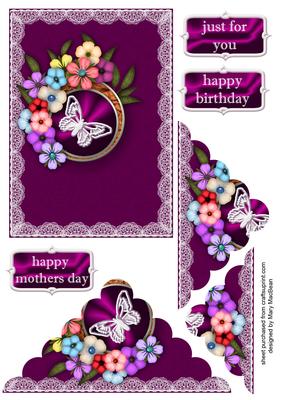 Flowers, Butterfly and Lace - Burgundy