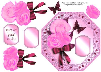 Pink Roses Octagonal Decoupage Card