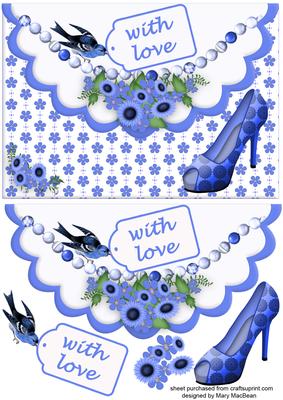 Blue Flowers Faux Envelope Card