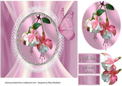 Fuschias on Lace 7" x 7 " Card Front - Pink