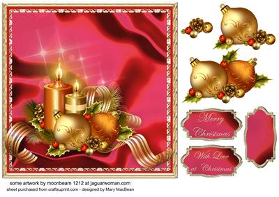 Candles and Silk Christmas Decoupage - Red