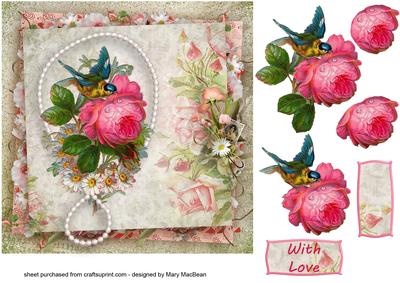 Shabby Rose and Pearls Decoupage Card