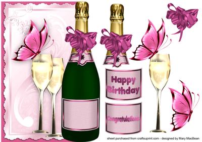 Wine Bottle Over the Edge Card - Pink
