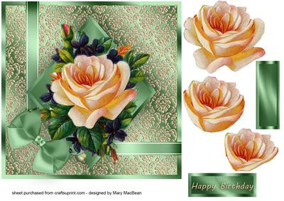 Blush Rose Square Decoupage Card Green