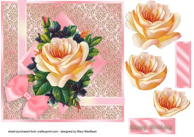 Blush Rose Square Decoupage Card Pink