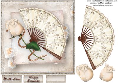 Fan and Rosebud Shabby Chic Card Front