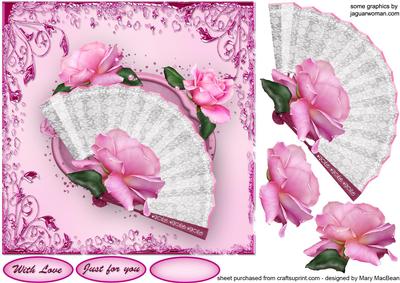 Pink Roses with Fan Decoupage Card