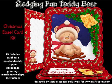 Sledging Fun Teddy Bear Christmas Easel Card Kit
