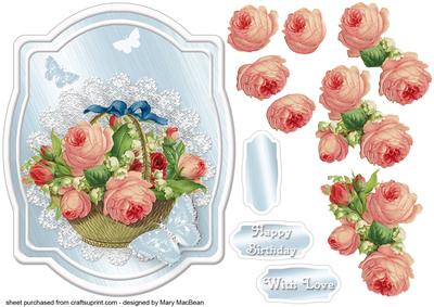 Basket of Roses Shaped Decoupage Card