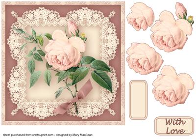 Pink Rose and Lace Decoupage Card