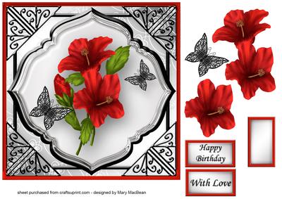 Red Flowers and Butterflies