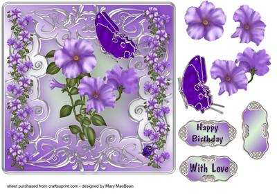 Lilac Petunias with Butterfly and Ladybird