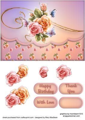Pastel Roses Faux Envelope Multi Use Card