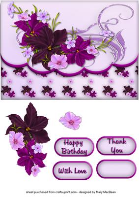 Purple Flower Cluster Faux Envelope Multi Use Card