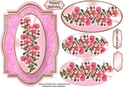 Pink Petunias Fancy Shaped Card Front