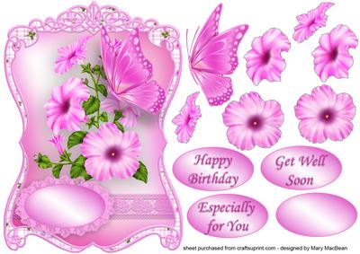 Pink Petunias and Butterfly Fancy Shaped Topper