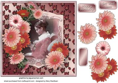 Vintage Portrait with Gerberas - Birthday or Get Well Card