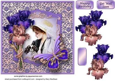 Vintage Portrait with Irises - Birthday or Get Well Card