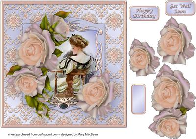 Vintage Portrait with Roses - Birthday or Get Well Card