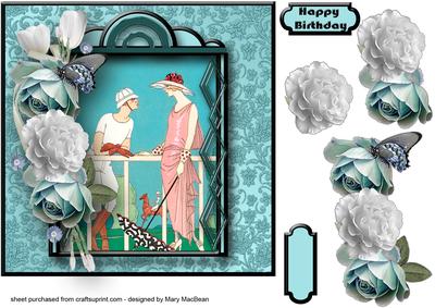 Art Deco Couple with Aqua Flowers