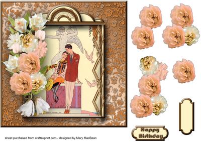Art Deco Couple with Peach and Cream Flowers