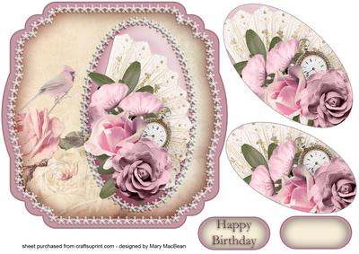 Shabby Chic Fan and Roses Shaped Card