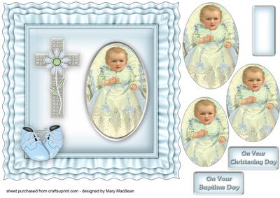 Ruffle Cushion Card Baby Boy Christening