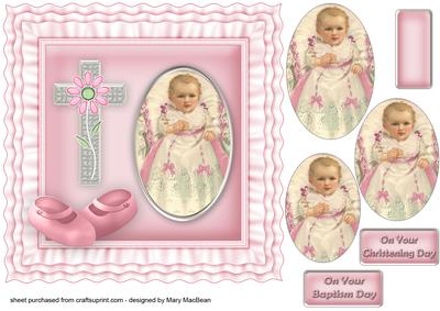 Ruffle Cushion Card Baby Girl Christening