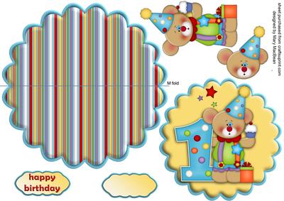 Birthday Bear Age 1 Wobble Card
